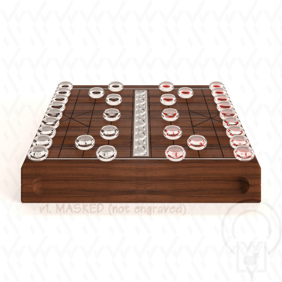 Chess Chinese XiangQi Glass Crystal MASKED and ENGRAVED 3D model_3