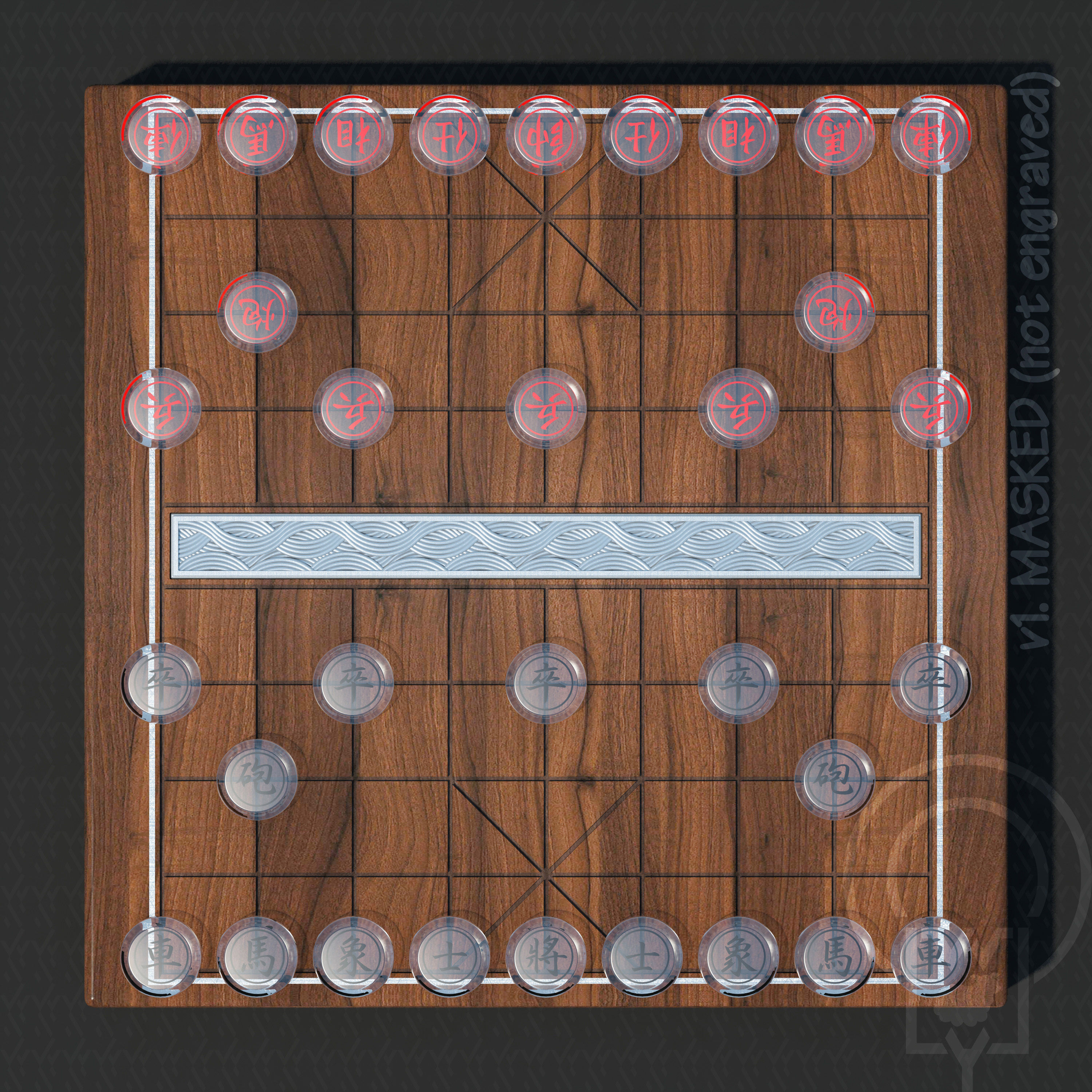 Chess Chinese XiangQi Glass Crystal MASKED and ENGRAVED 3D model_11