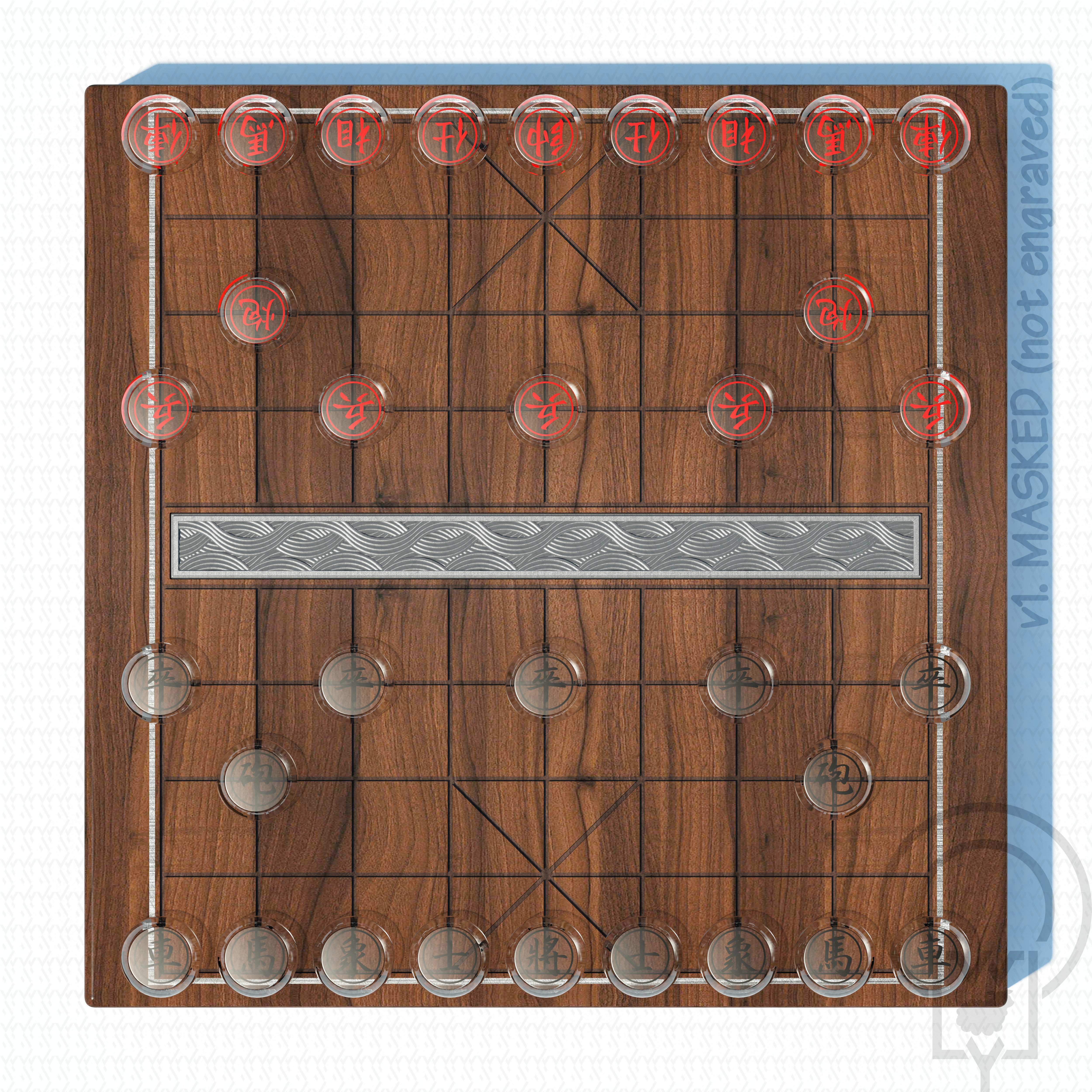 Chess Chinese XiangQi Glass Crystal MASKED and ENGRAVED 3D model_10