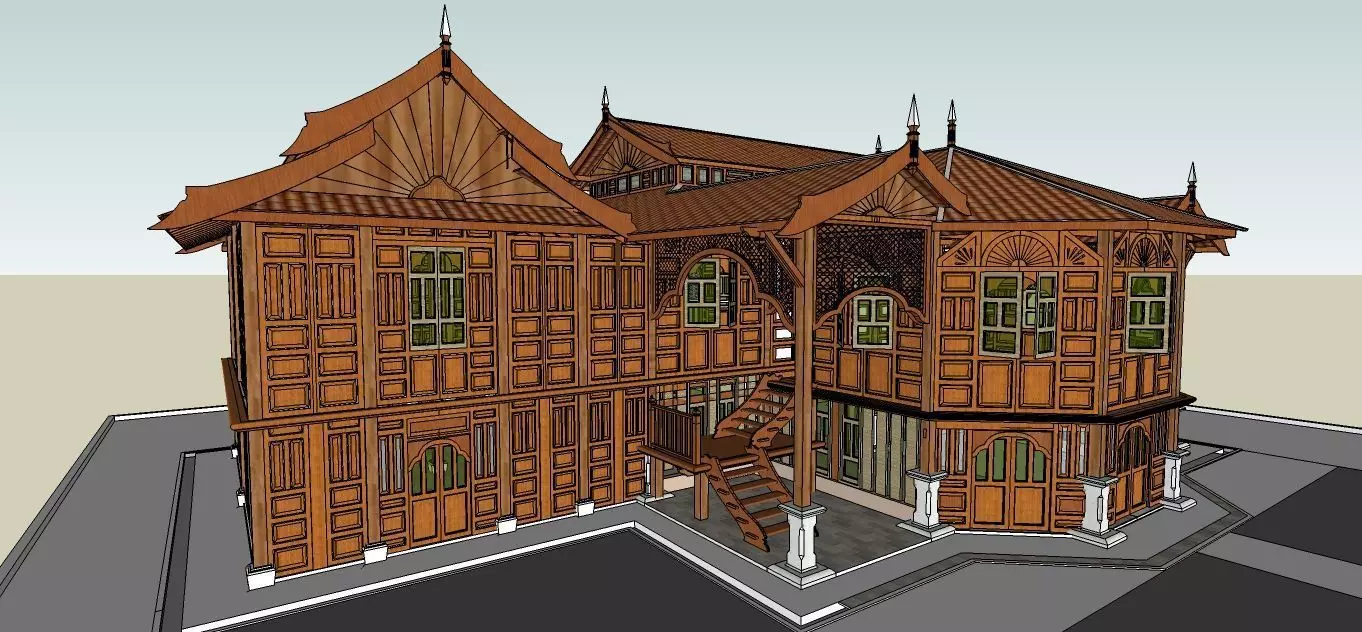 Malaysian Traditional House Design 3D model_0