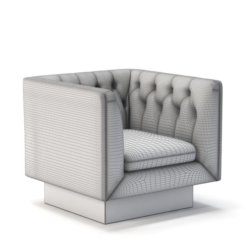 Milo Baughman Vintage Tufted Leather Lounge Chair 3D model_1