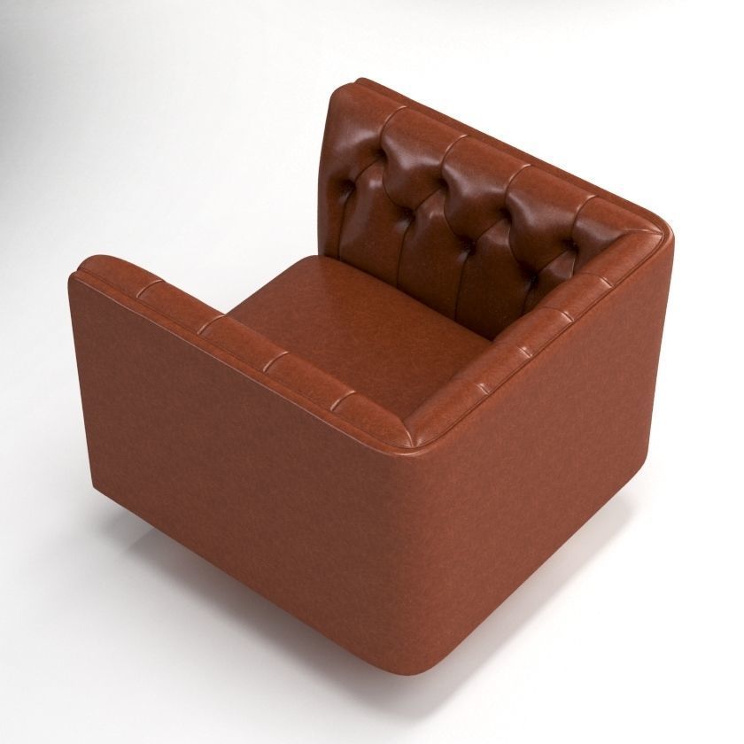 Milo Baughman Vintage Tufted Leather Lounge Chair 3D model_2