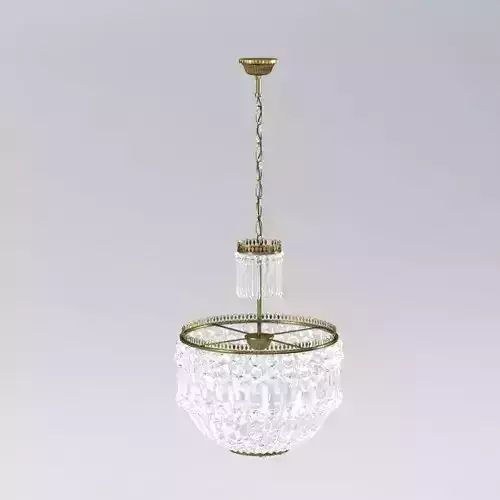 Midcentury French Cut Crystal Corbeille Style Chandelier