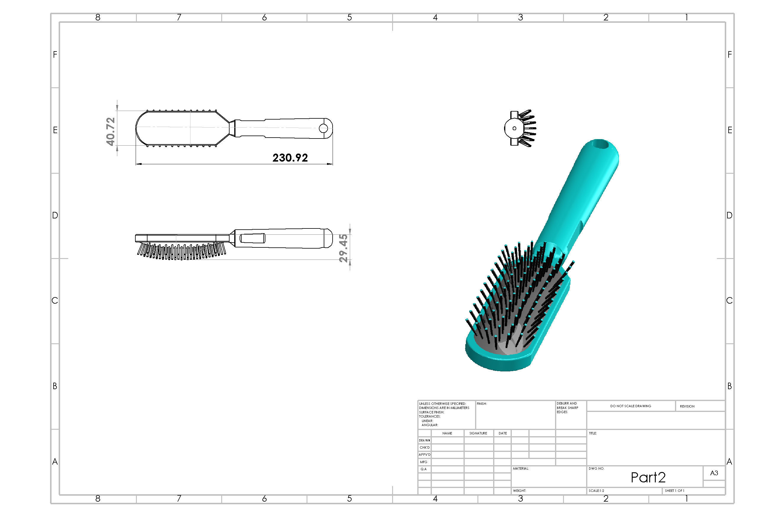 Comb Hair - SolidWorks 3D model_2
