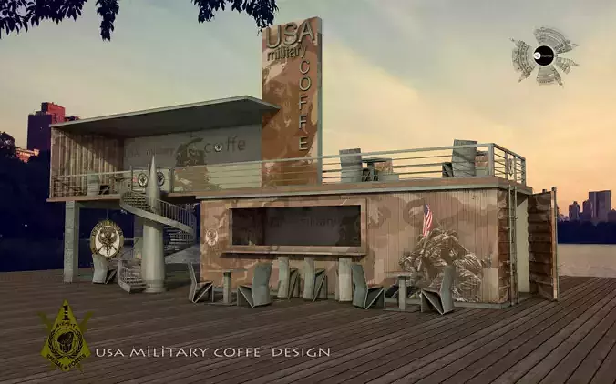 US Military Cafe Design Low-poly 3D model