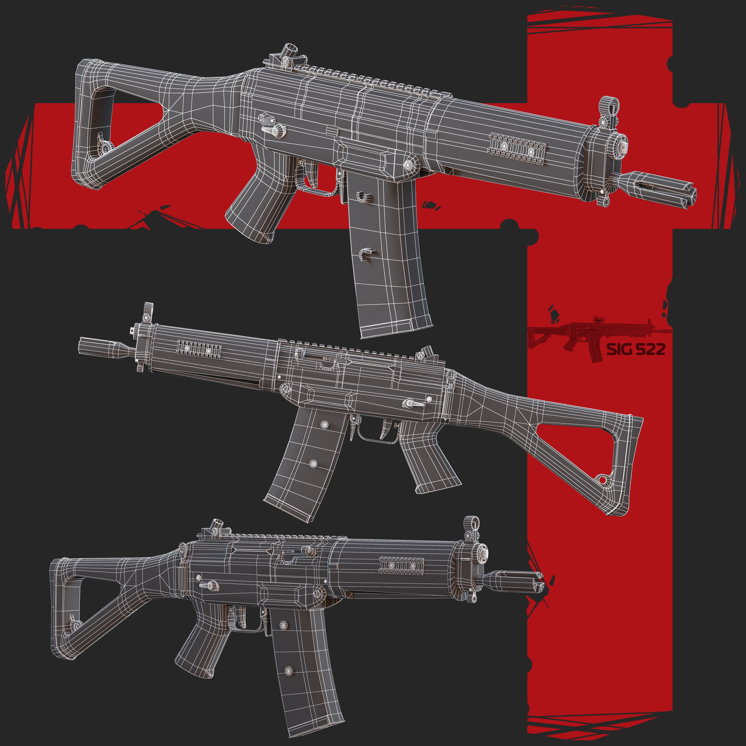 Sig522 Gun Low-poly 3D model_3