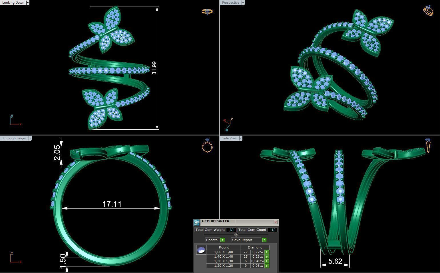 Butterflies jewelry ring R 0266  3D print model_1