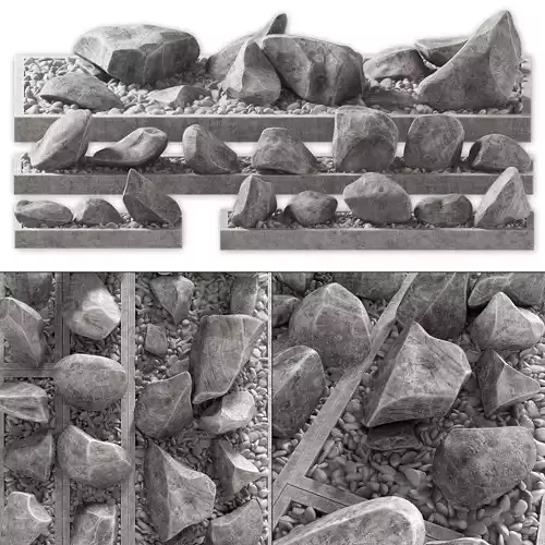 Flowerbed pebble rock decor street 3D model