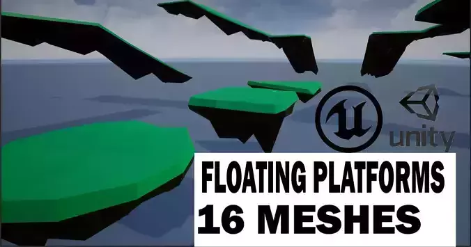 lowpoly floating platforms and islands Low-poly 3D model
