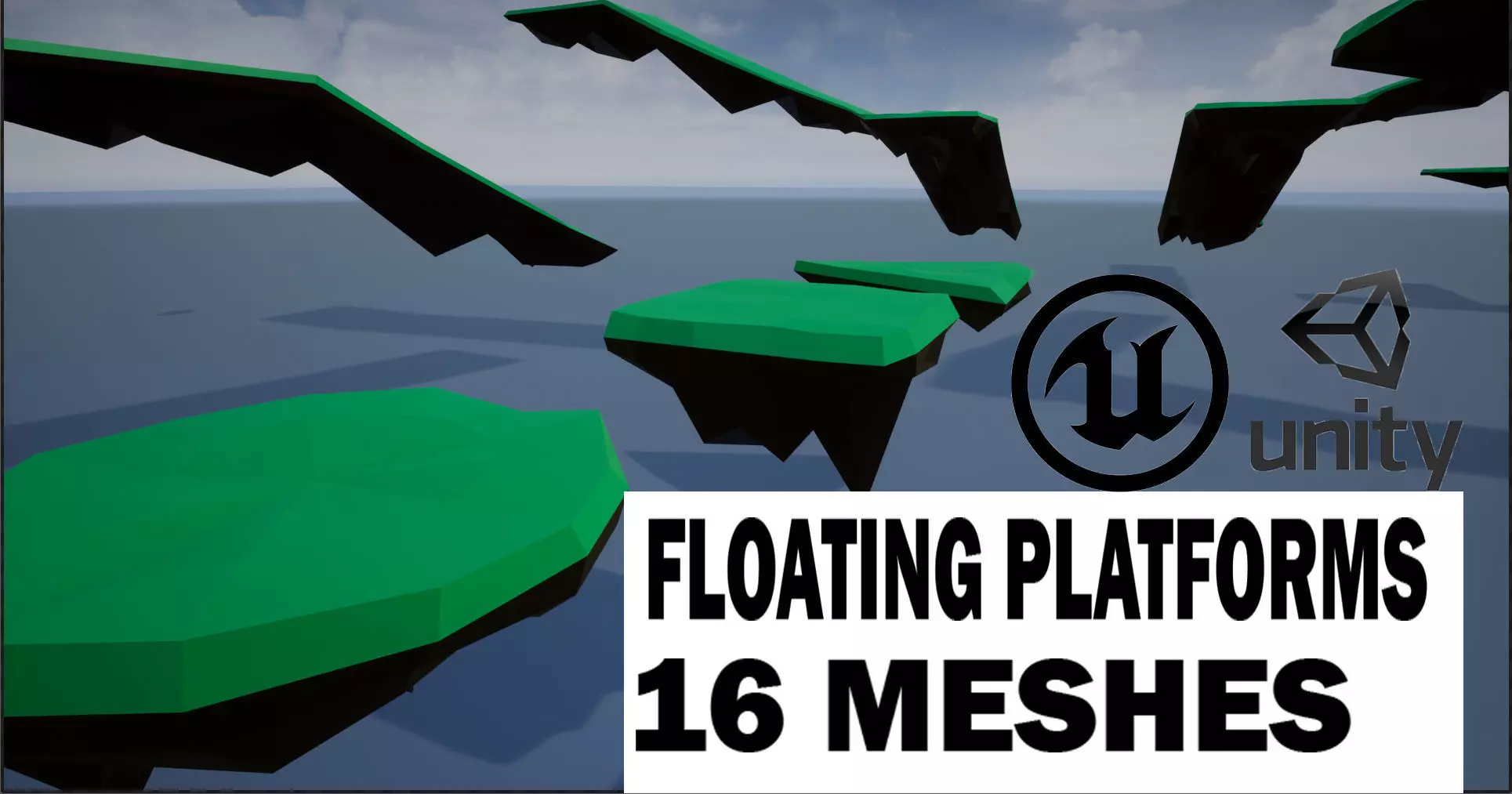 lowpoly floating platforms and islands Low-poly 3D model_0