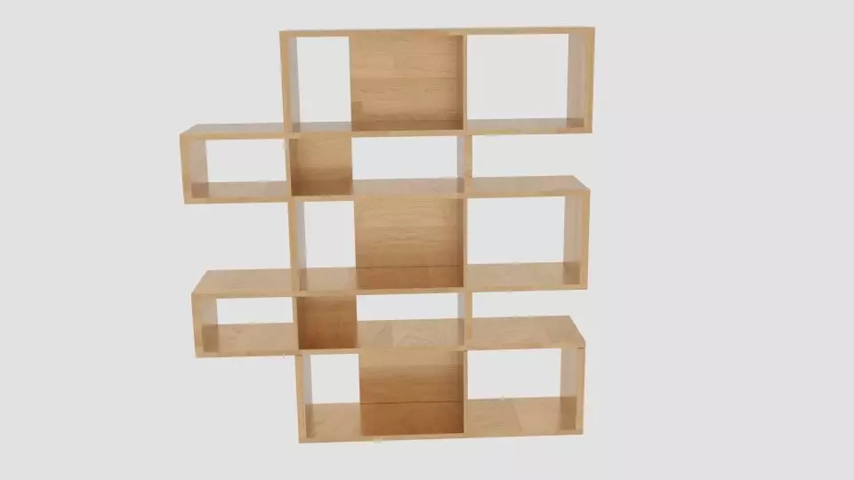 ANTONN Tall Oak Veneer Shelving Unit Low-poly 3D model_0