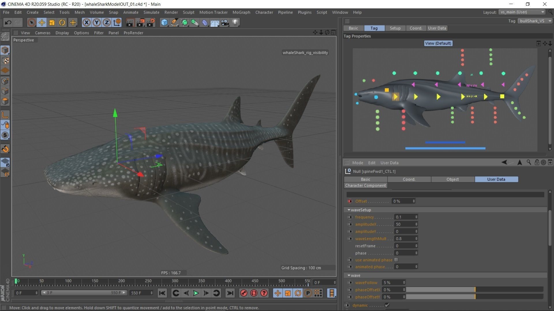 Whale shark rigged and animated for Cinema 4d Low-poly 3D model_13