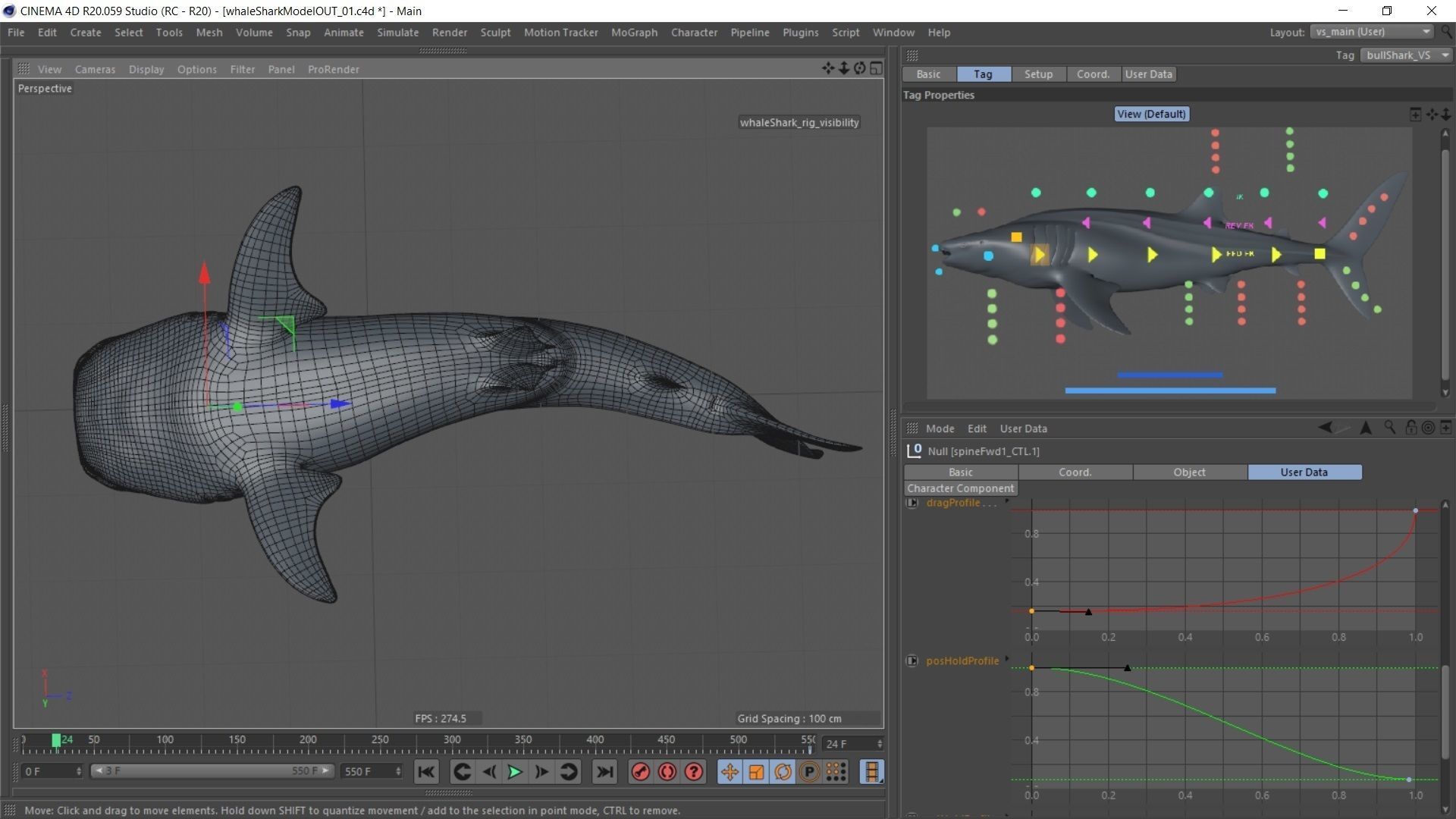 Whale shark rigged and animated for Cinema 4d Low-poly 3D model_15