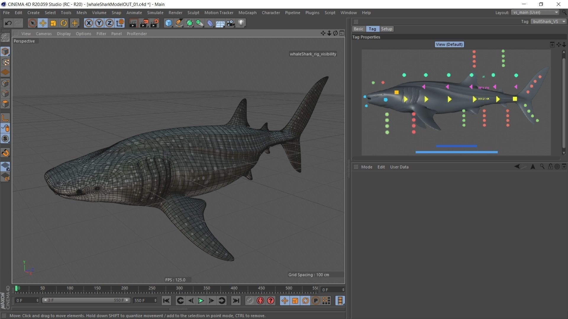 Whale shark rigged and animated for Cinema 4d Low-poly 3D model_14