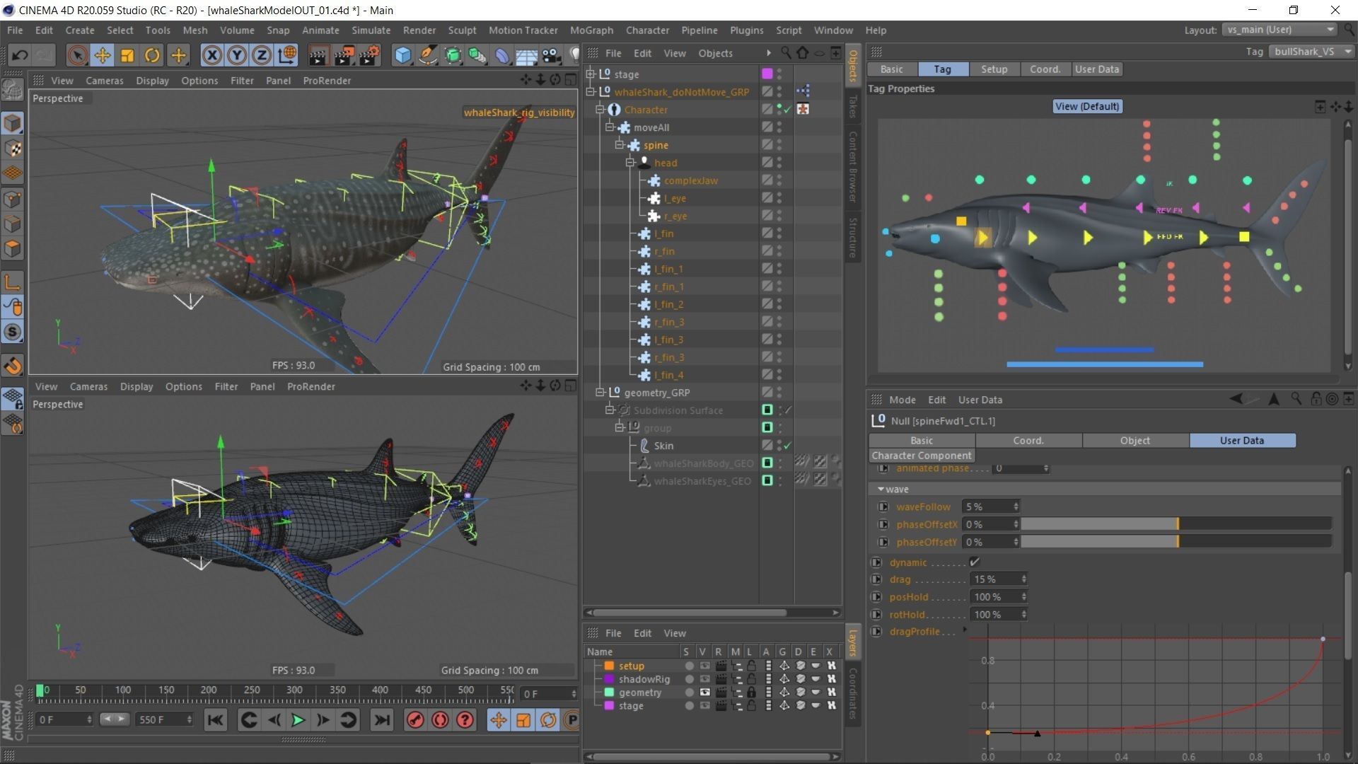 Whale shark rigged and animated for Cinema 4d Low-poly 3D model_12