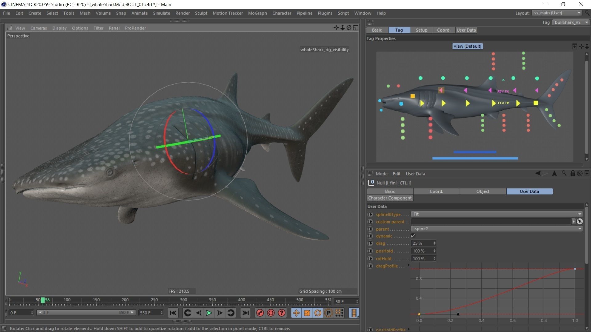 Whale shark rigged and animated for Cinema 4d Low-poly 3D model_20