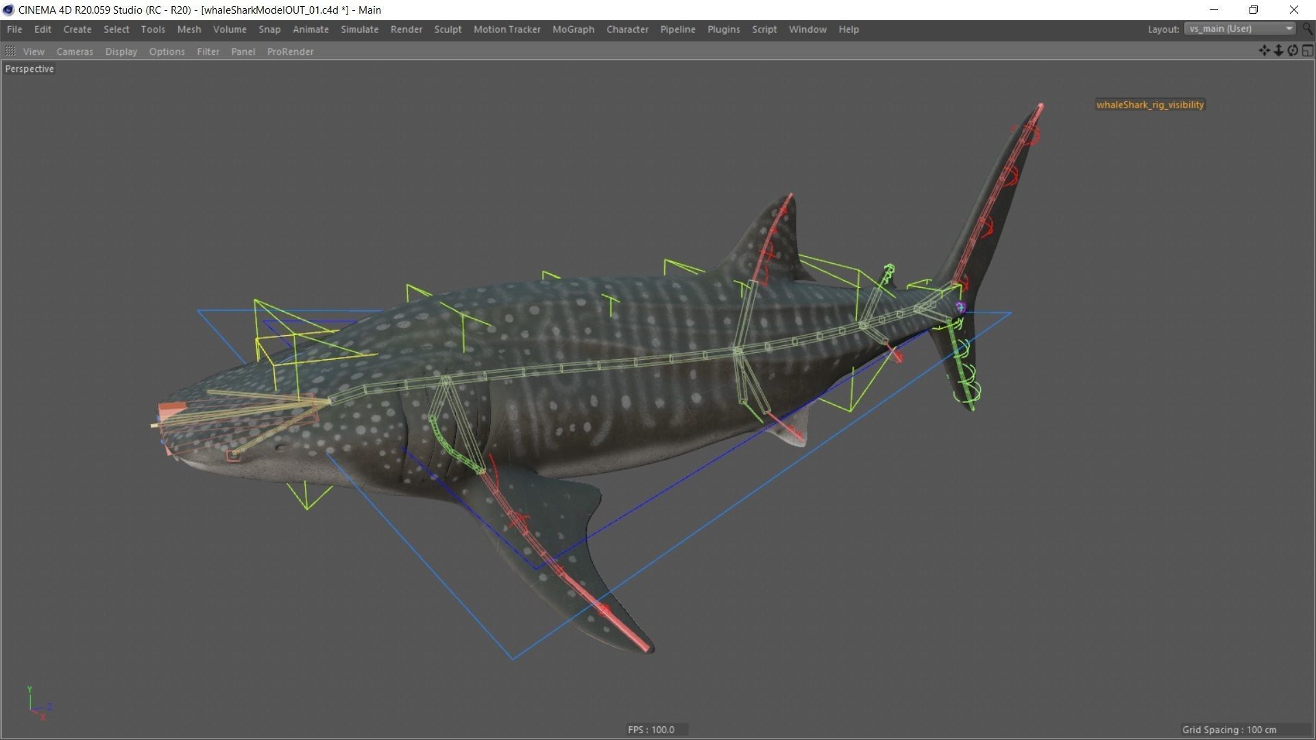 Whale shark rigged and animated for Cinema 4d Low-poly 3D model_22