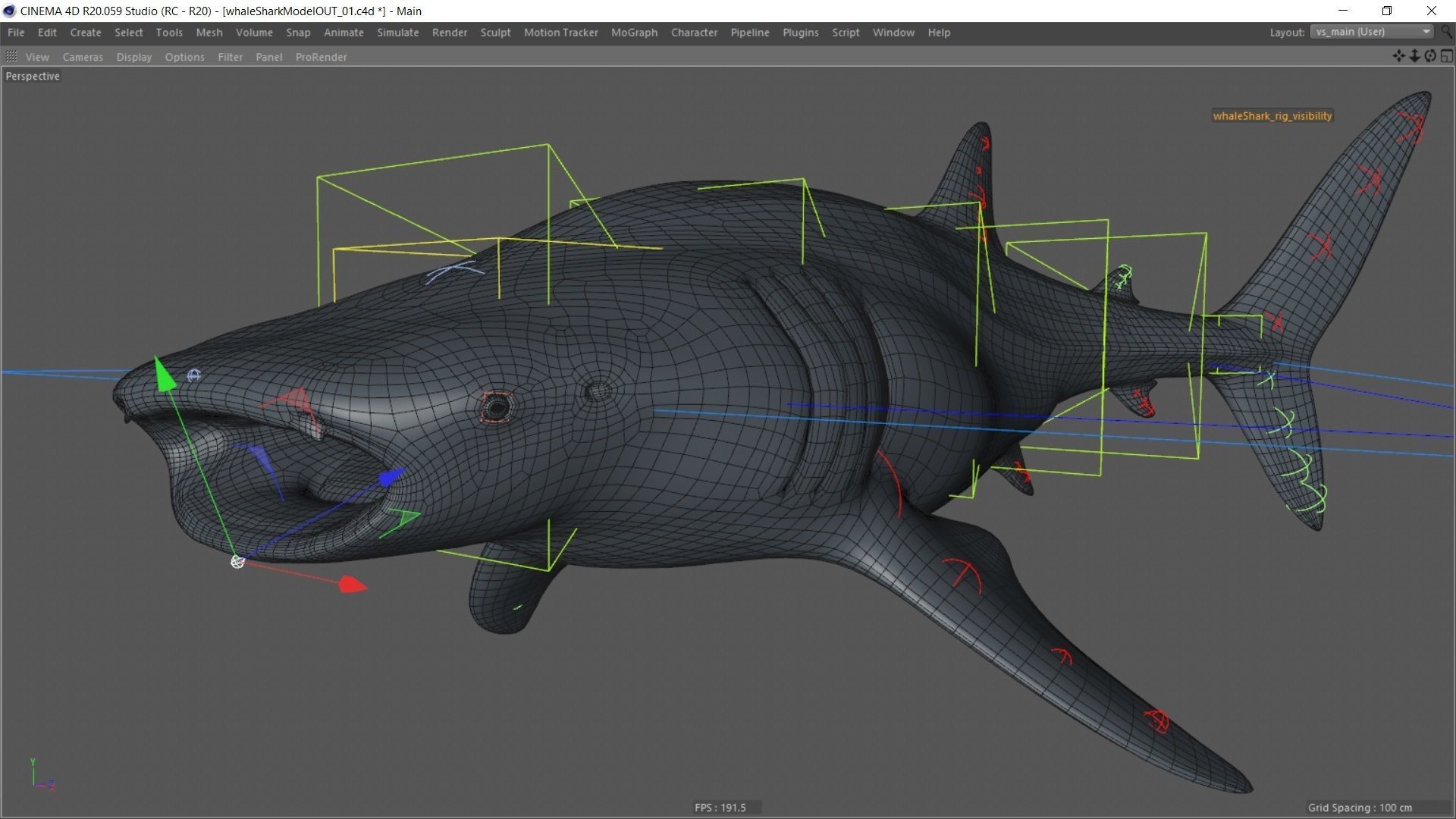 Whale shark rigged and animated for Cinema 4d Low-poly 3D model_18