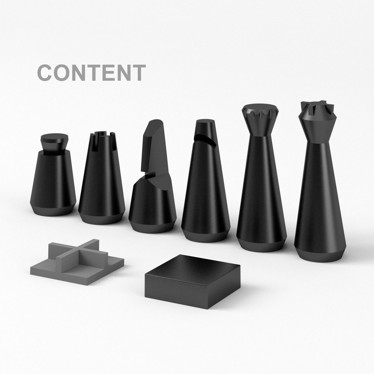 Modern SciFi Chess Pieces and Board Parts 3D print model_1