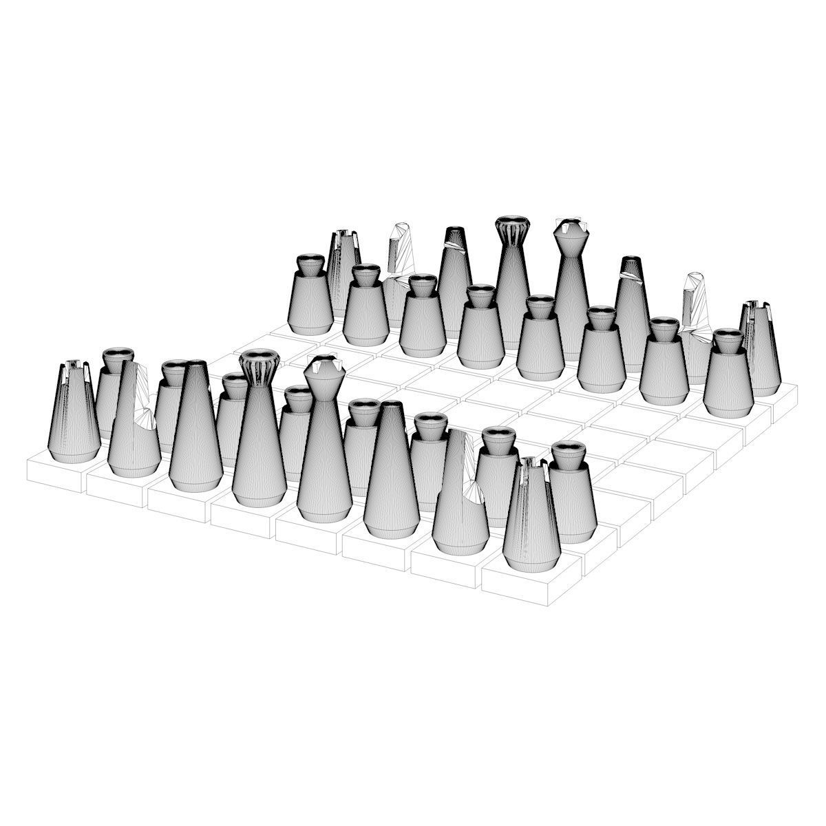 Modern SciFi Chess Pieces and Board Parts 3D print model_6