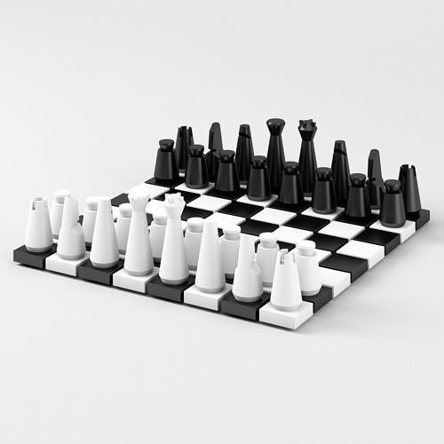Modern SciFi Chess Pieces and Board Parts 3D print model