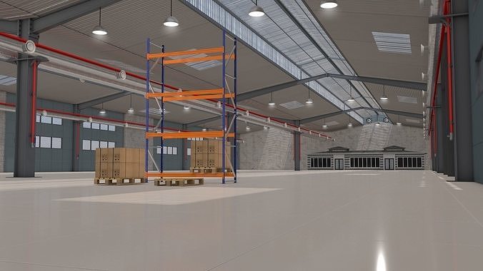 Warehouse with Office and Rack 3D model
