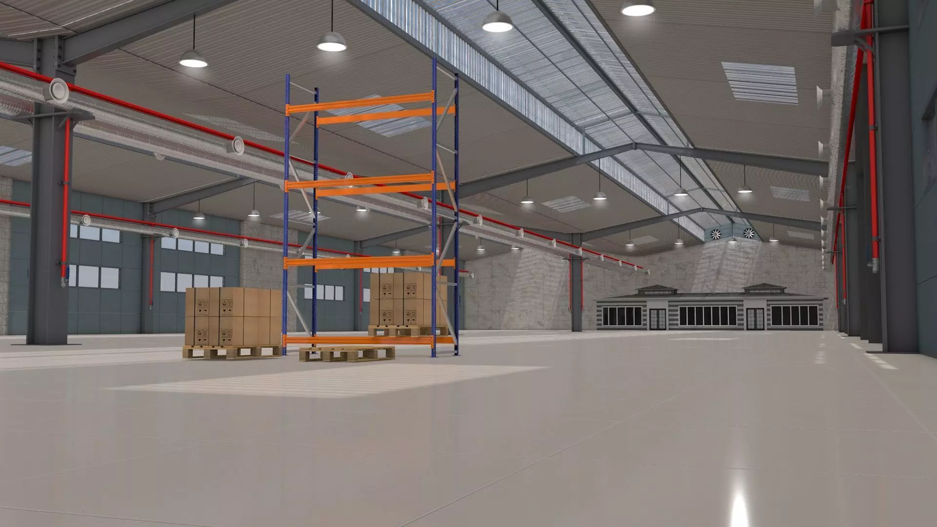 Warehouse with Office and Rack 3D model_0