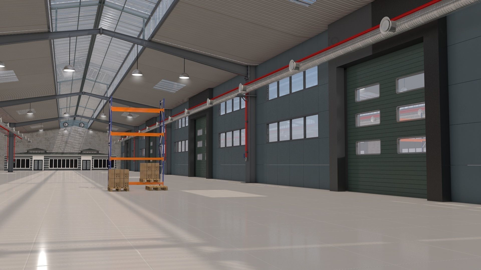 Warehouse with Office and Rack 3D model_9