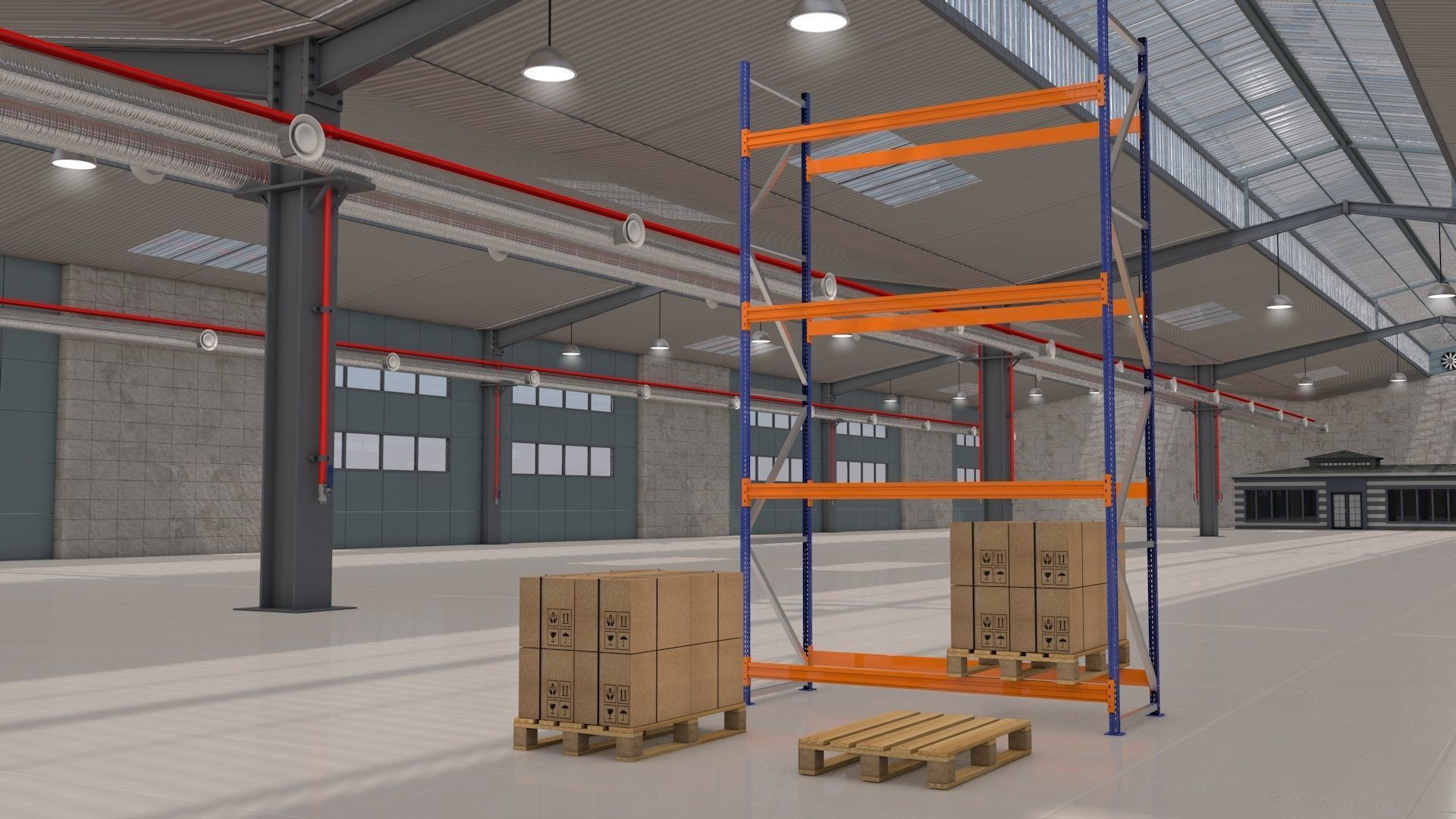Warehouse with Office and Rack 3D model_7