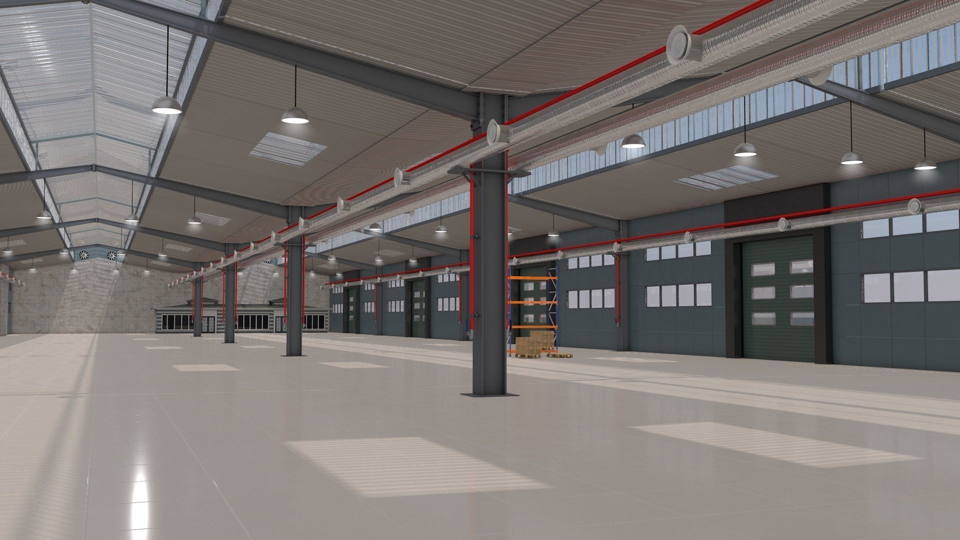 Warehouse with Office and Rack 3D model_1