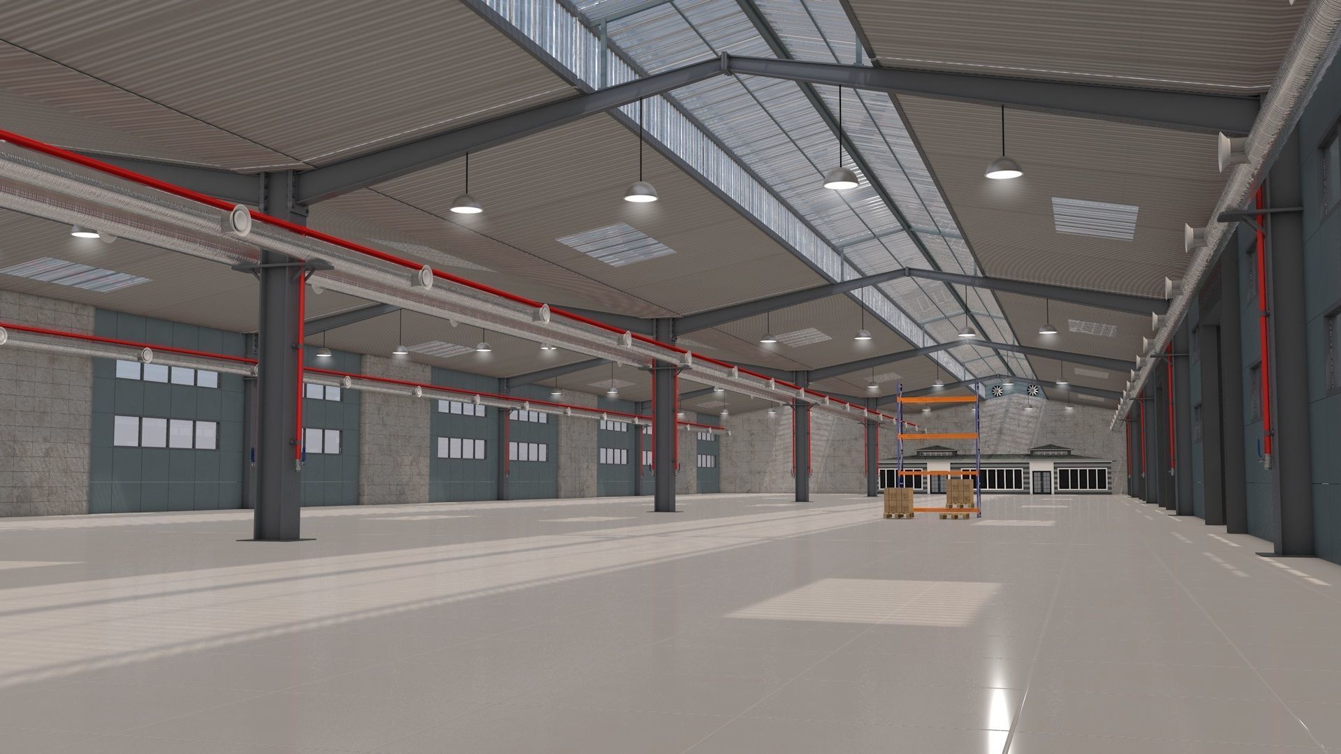 Warehouse with Office and Rack 3D model_2