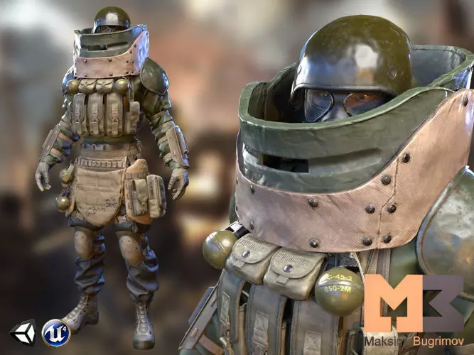 Soldier Sapper Low-poly 3D model_0