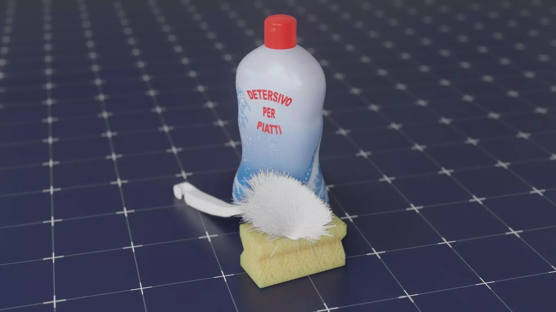Cleaning Set bottle of liquid and sponge 3D model_0