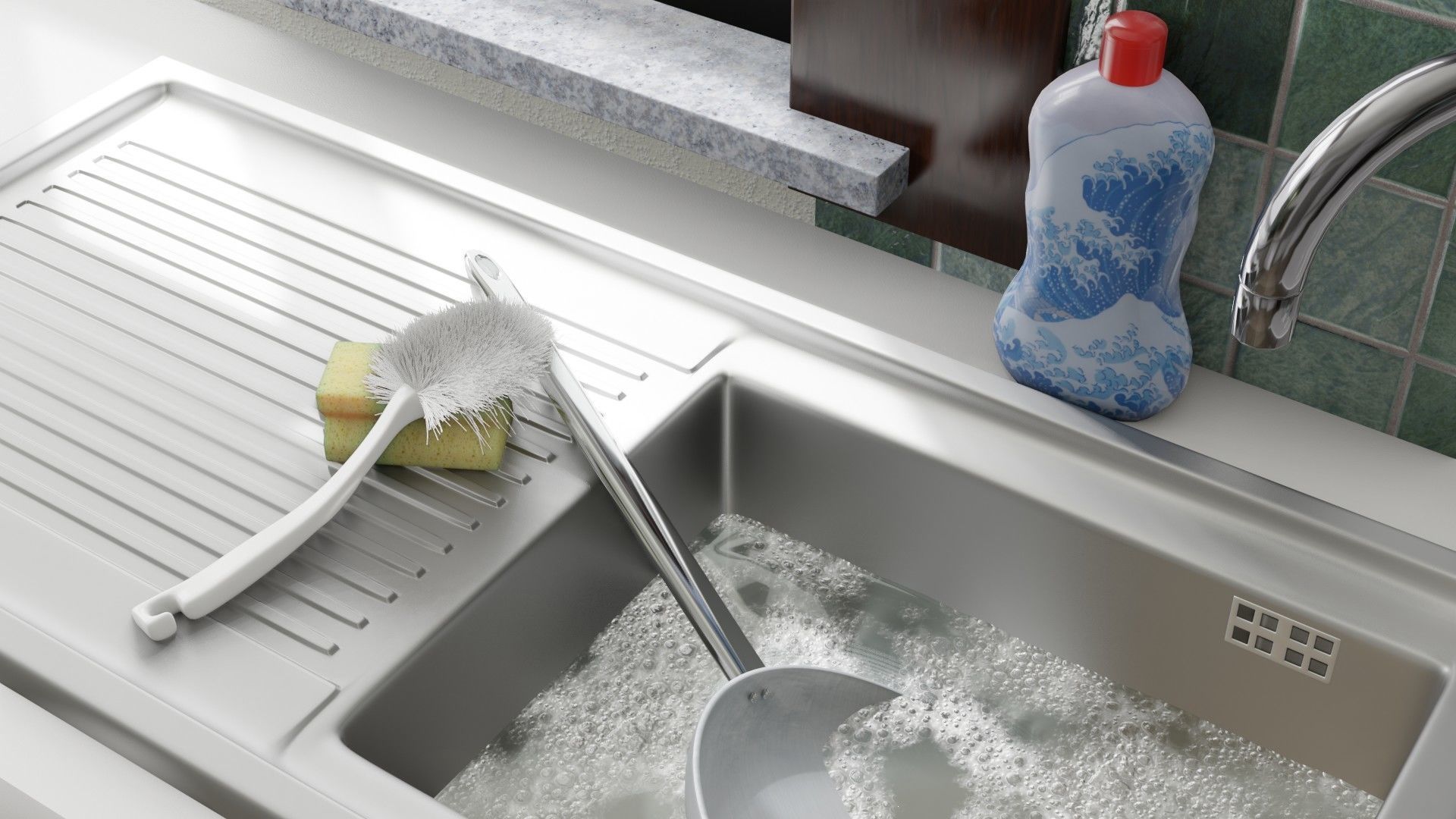 Cleaning Set bottle of liquid and sponge 3D model_3