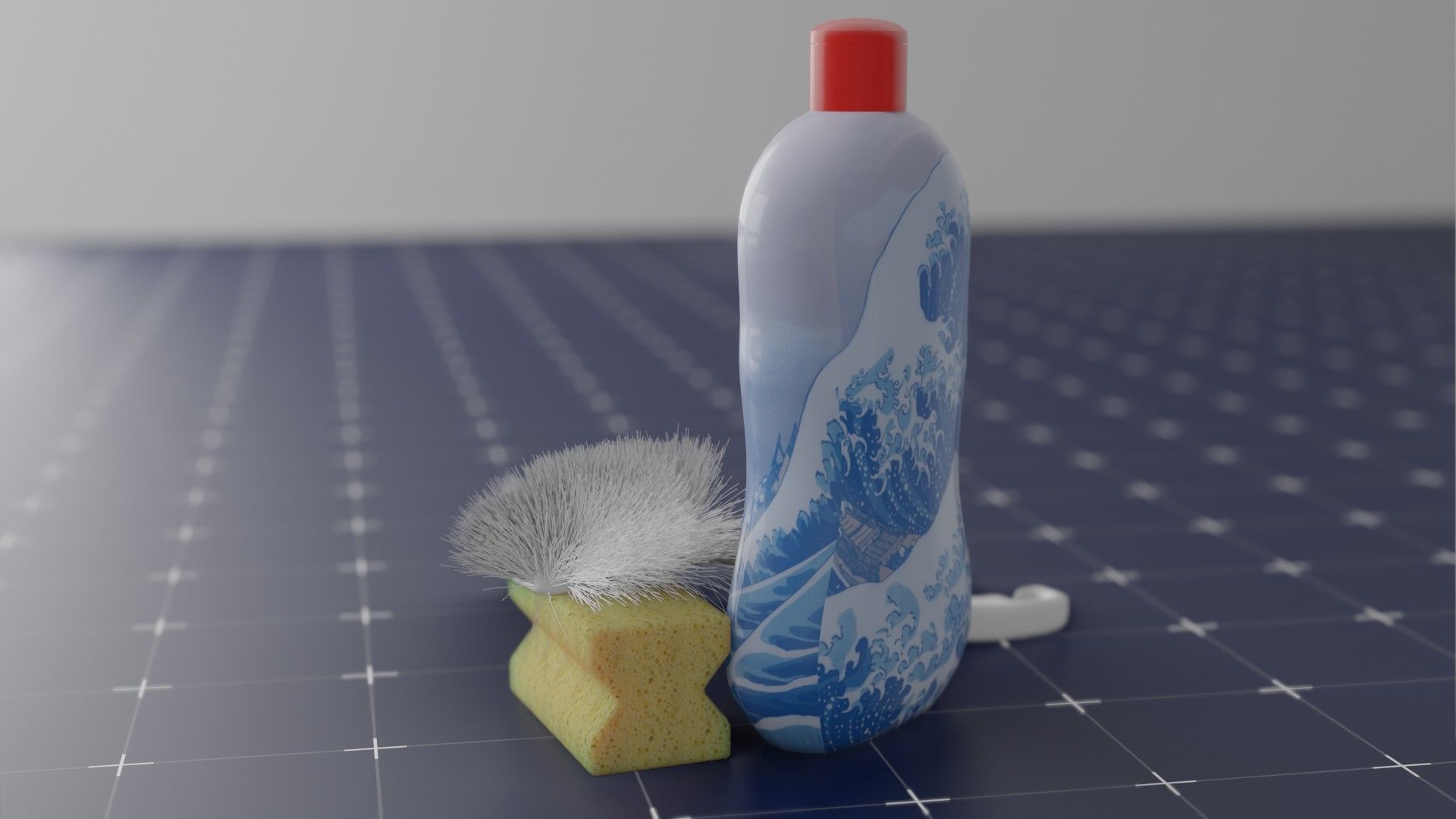 Cleaning Set bottle of liquid and sponge 3D model_2
