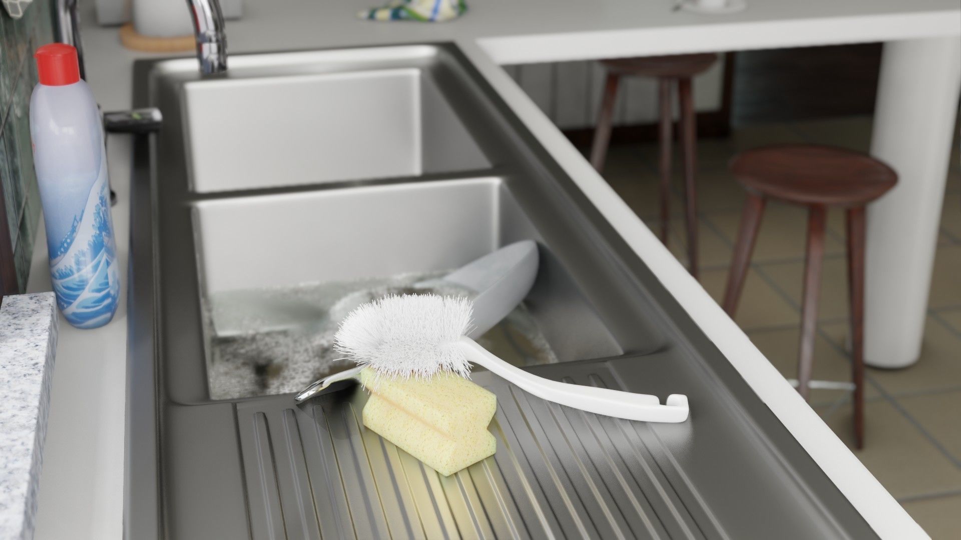 Cleaning Set bottle of liquid and sponge 3D model_5