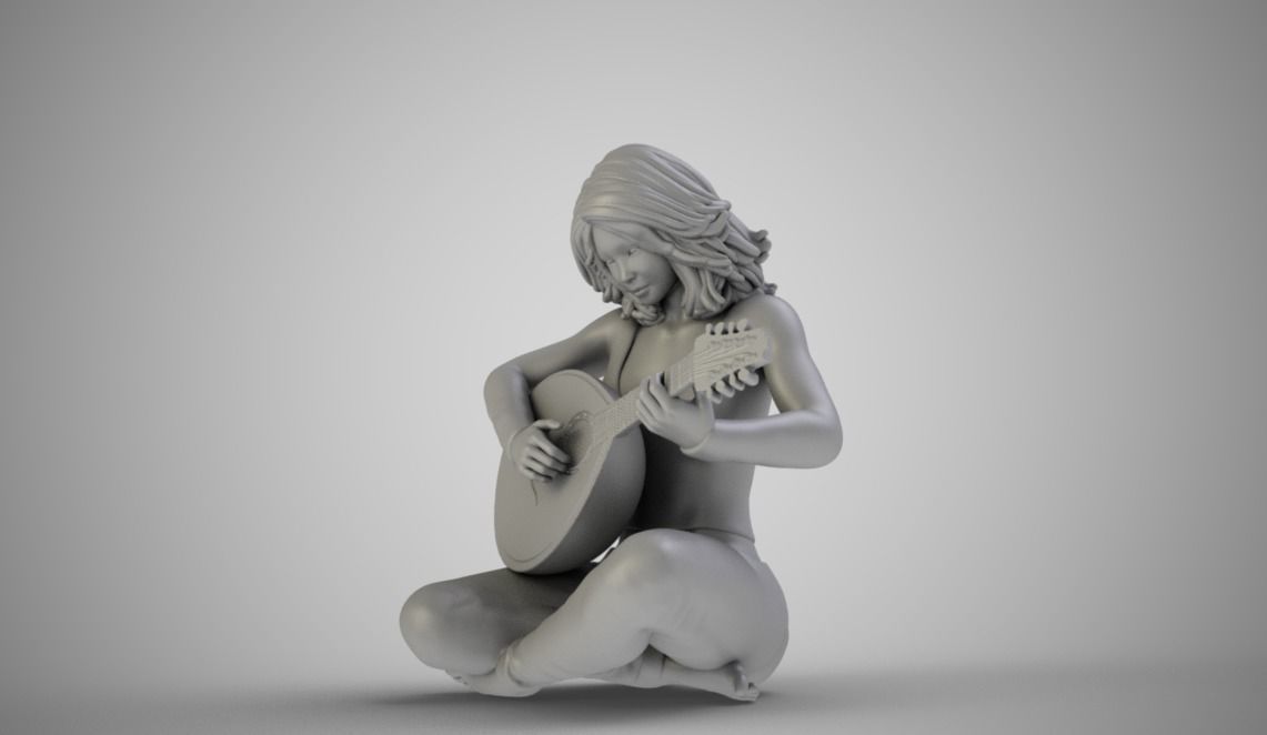 Oud Playing Woman 3D print model_2