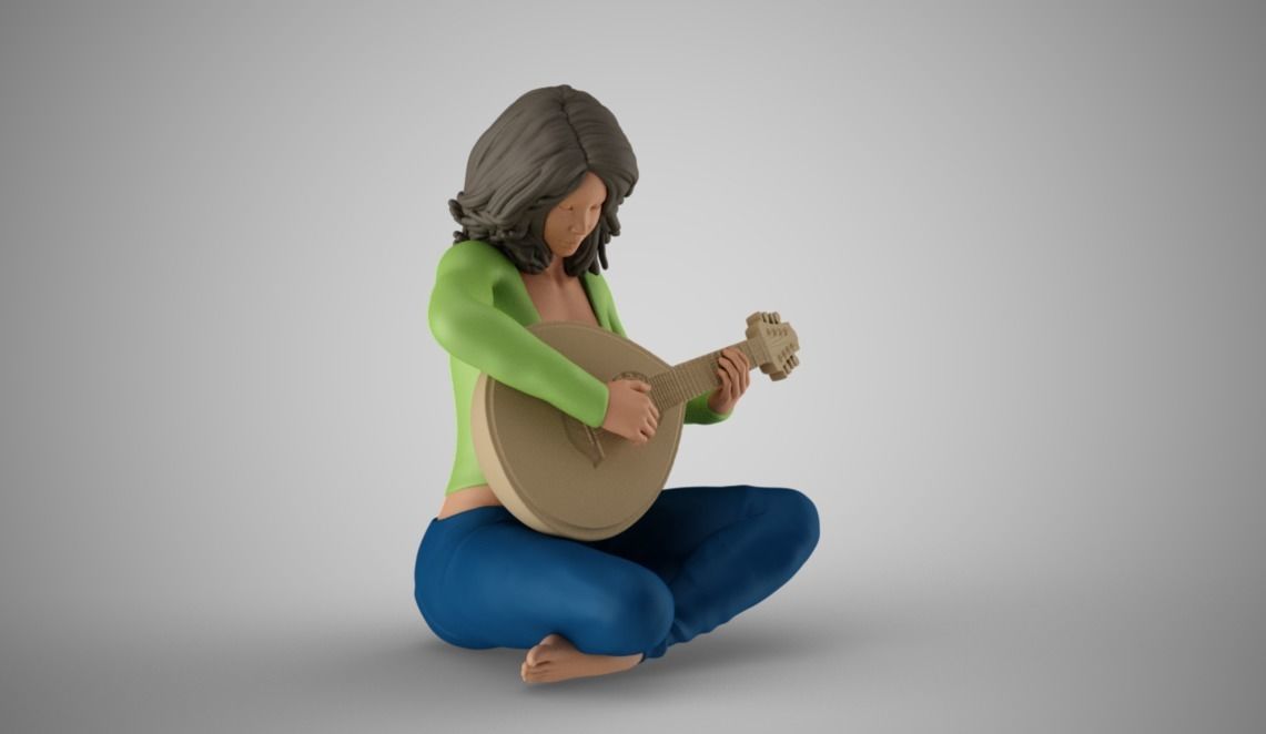 Oud Playing Woman 3D print model_9