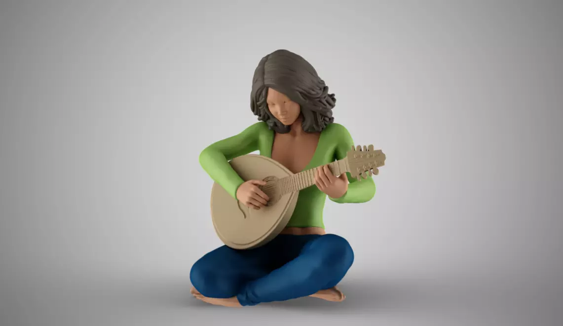 Oud Playing Woman 3D print model_0