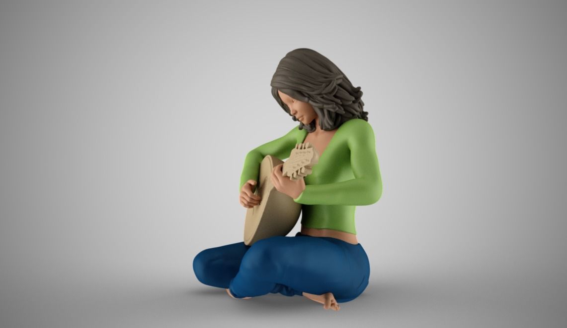 Oud Playing Woman 3D print model_4