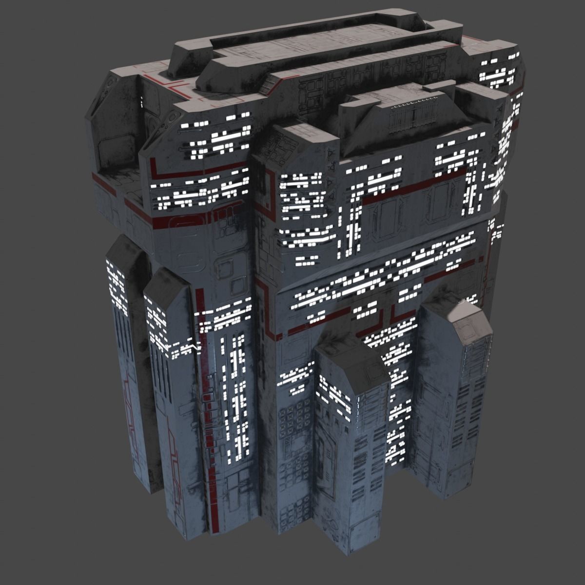 PBR Building futuristic space station Low-poly 3D model_6