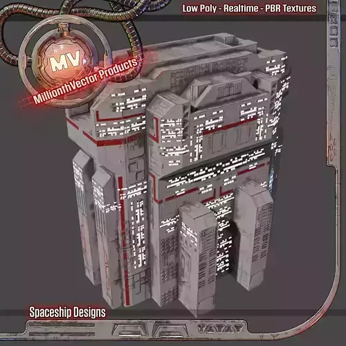 PBR Building futuristic space station Low-poly 3D model