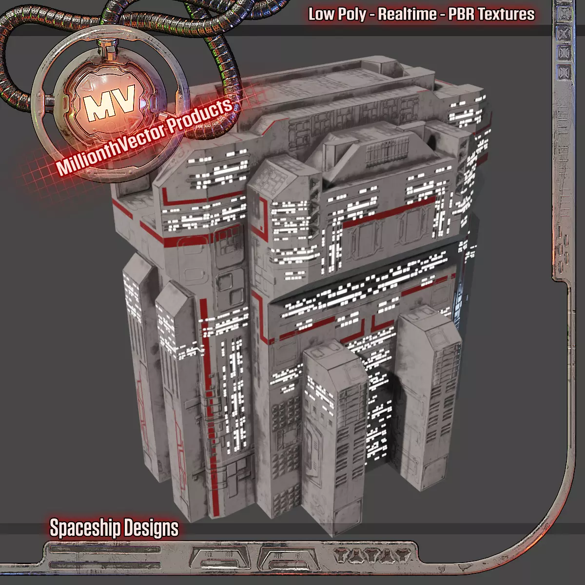 PBR Building futuristic space station Low-poly 3D model_0