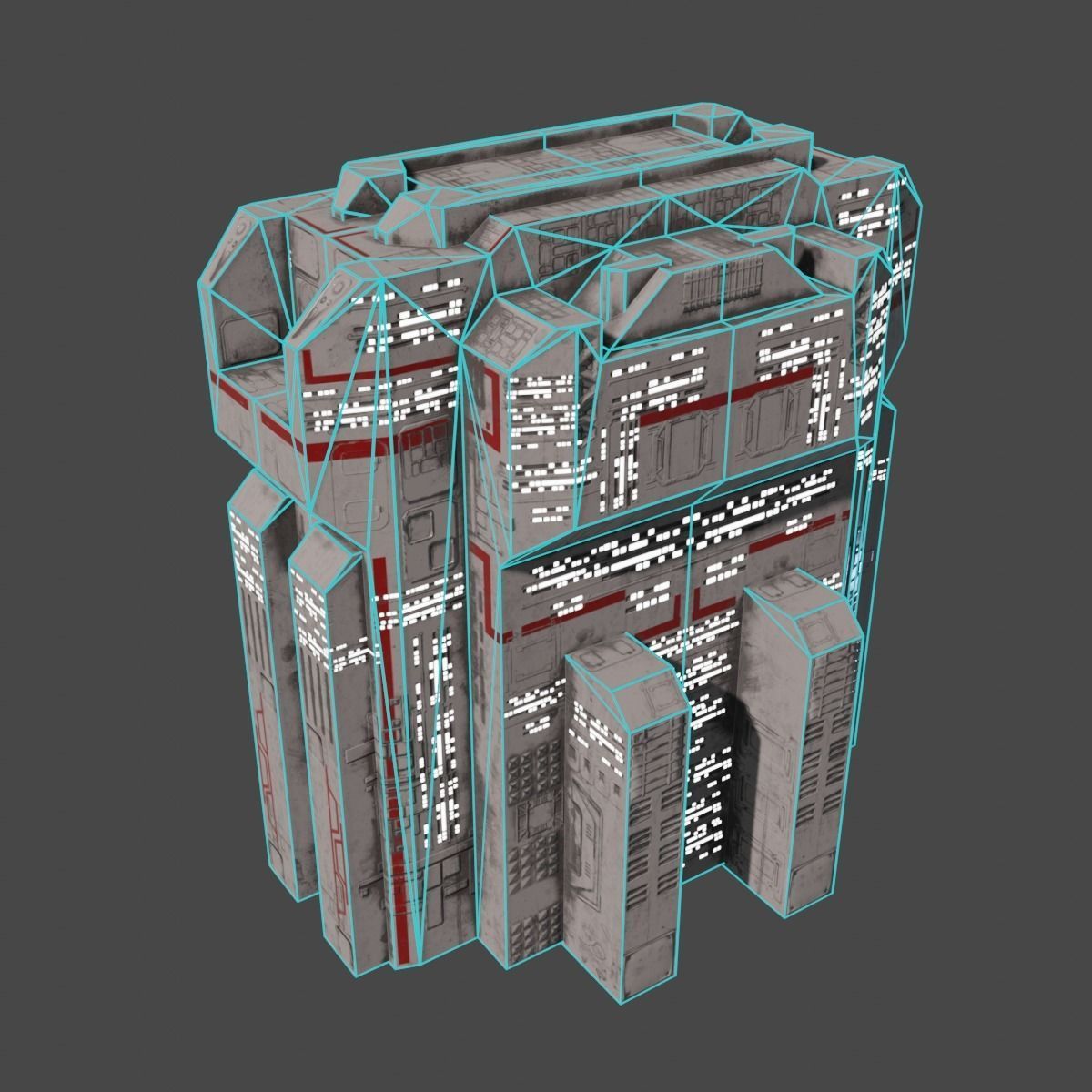 PBR Building futuristic space station Low-poly 3D model_10