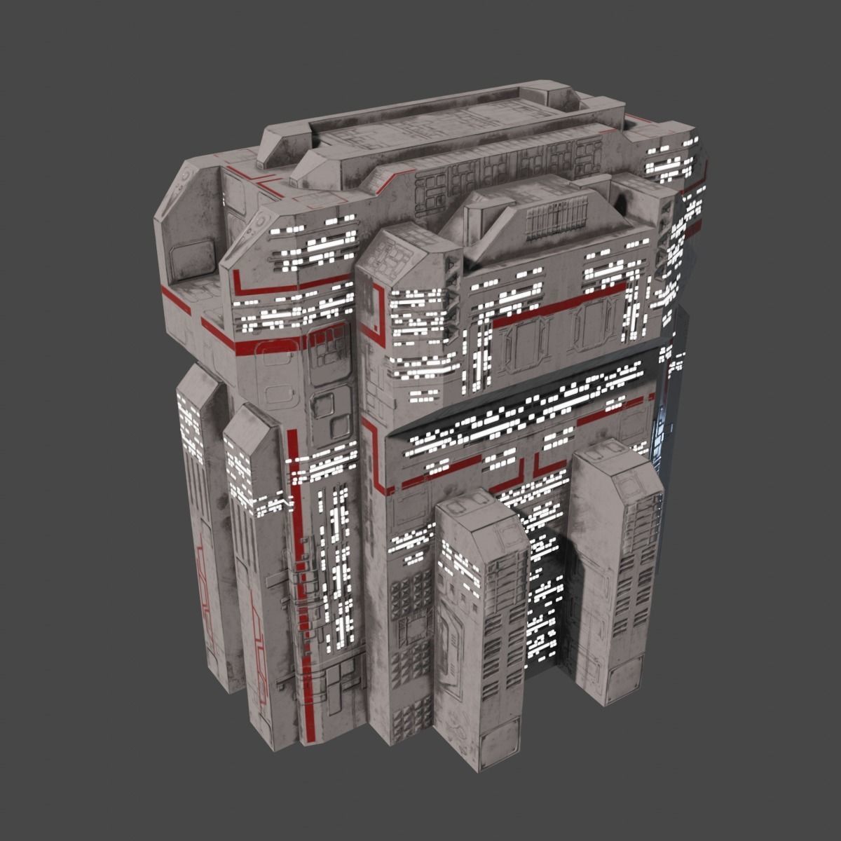 PBR Building futuristic space station Low-poly 3D model_2