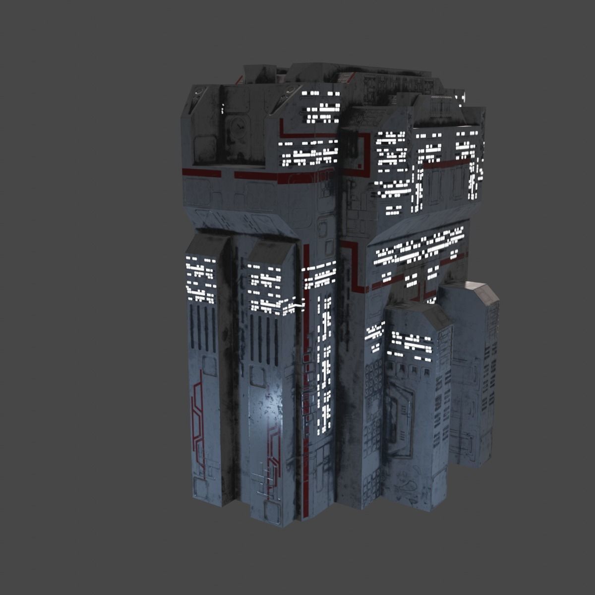 PBR Building futuristic space station Low-poly 3D model_7