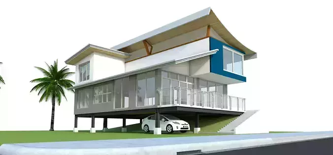 Modern House Design with Curve Roofing 3D model