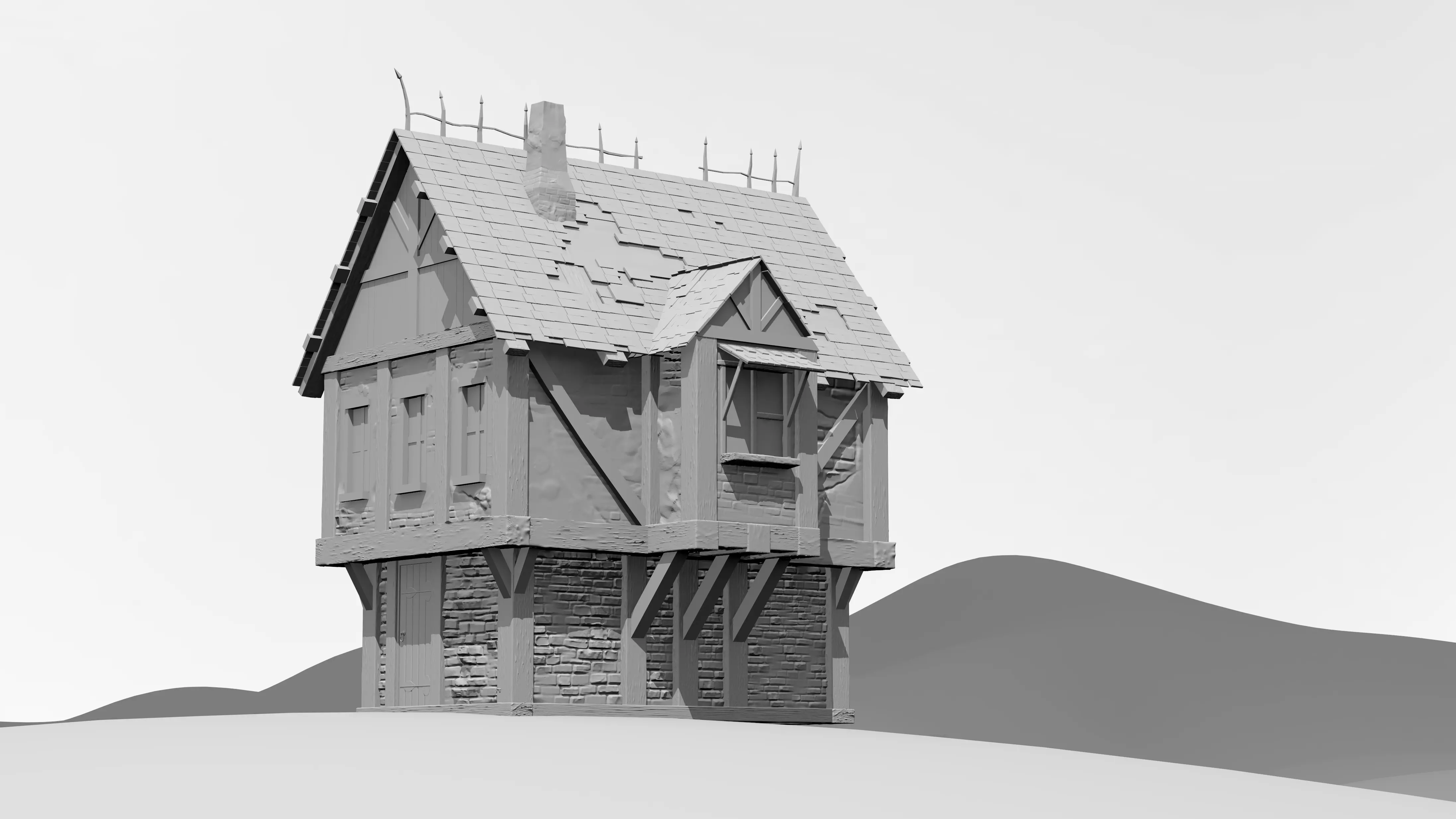 Medieval house 3D print model_0