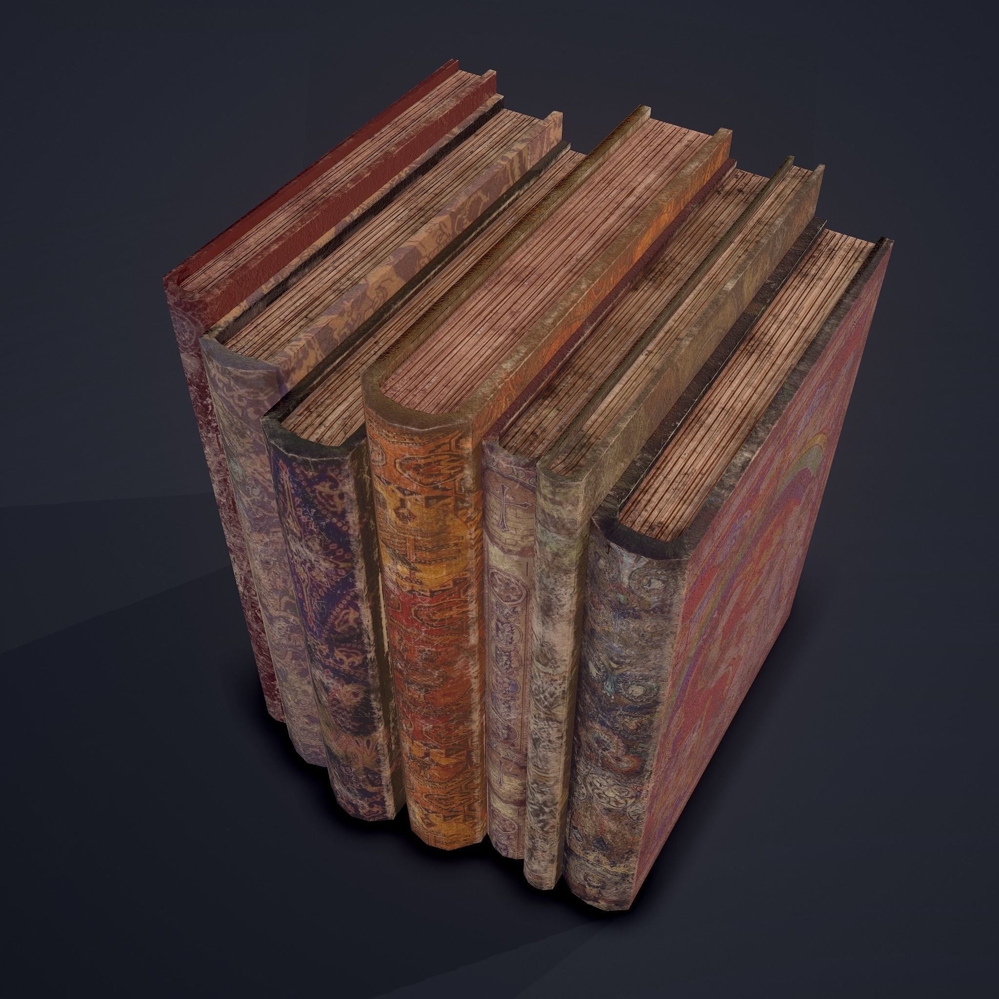 Medieval Books Row 1 Design 2 Low-poly 3D model_5