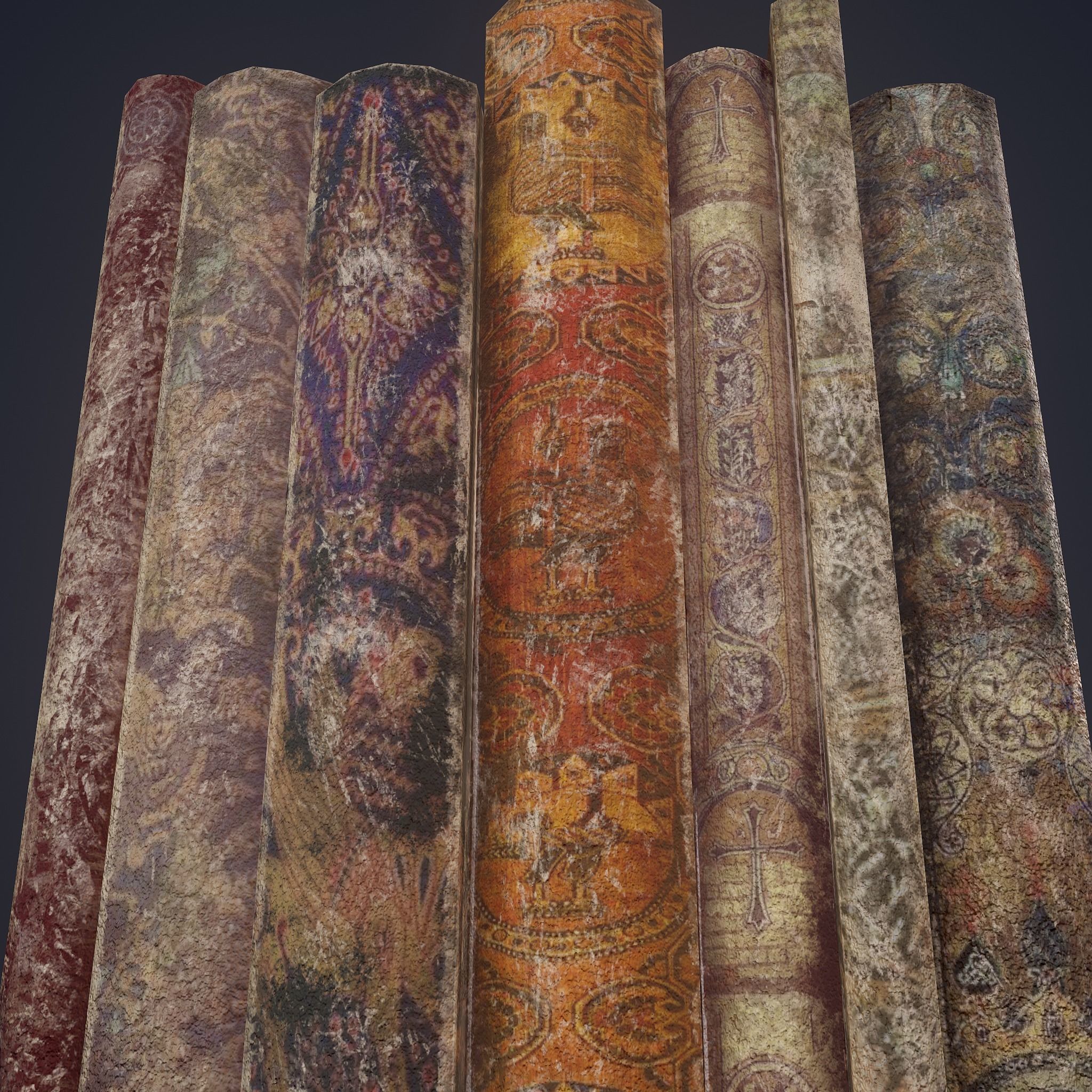 Medieval Books Row 1 Design 2 Low-poly 3D model_11